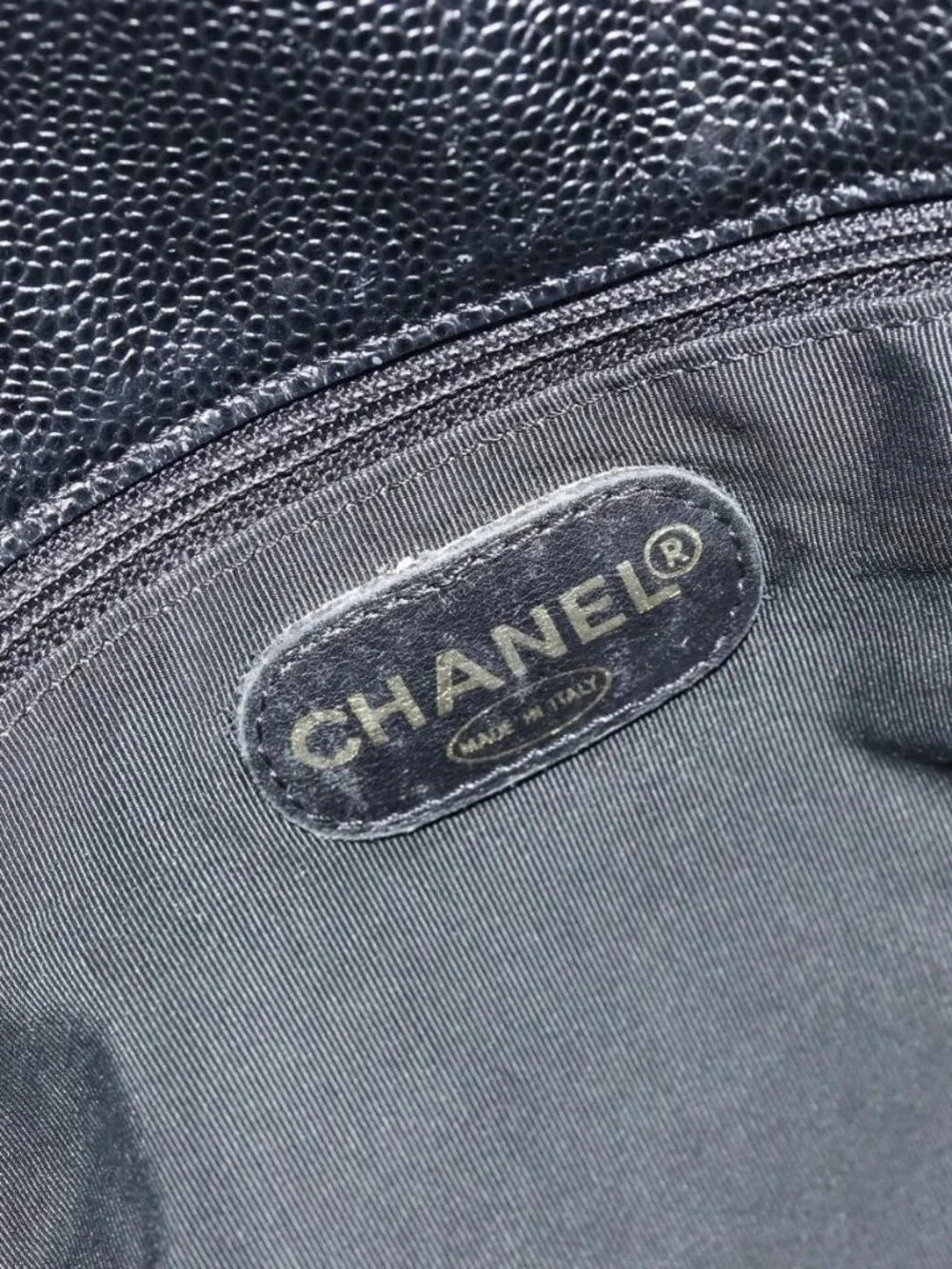 CHANEL Tote Bag Grained Calf Skin Black Gold CC Auth BA12903